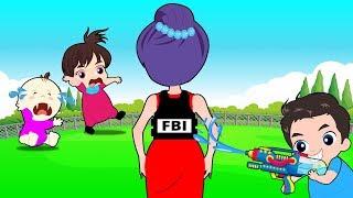 Baby playing water gun with His Mom Funny Story! Popular Kids Songs by Cartoons Sun & Moon