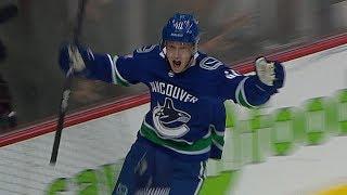 Elias Pettersson scores in NHL debut after taking solo lap prank!