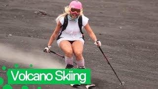 Women Sand Ski on Slopes on Mount Etna