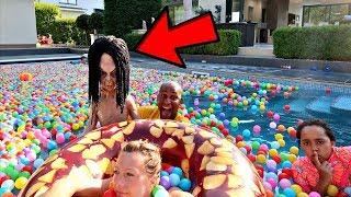 BALL PIT PRANK IN OUR SWIMMING POOL!!
