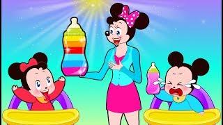 Mickey Mouse & Minnie Mouse Learn colors with giant milk bottles Funny Story ???? Cartoon for Kids