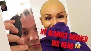 SHAVED HEAD PRANK ON BOYFRIEND (HE ALMOST SHAVES HIS HEAD)