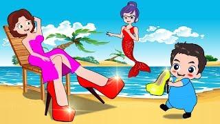 Moon Baby Trip to Beach with Her Mother Funny Story! Wheels on the Bus by Cartoons Sun & Moon